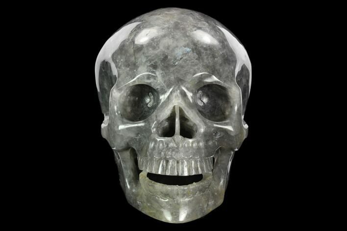 Carved, Grey Smoky Quartz Crystal Skull #127569
